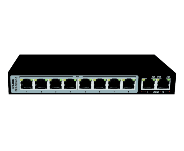 D-Link 10-Port Gigabit PoE Switch with 8 Long Reach PoE Ports and 2 Uplink Ports - DGS-F1010P