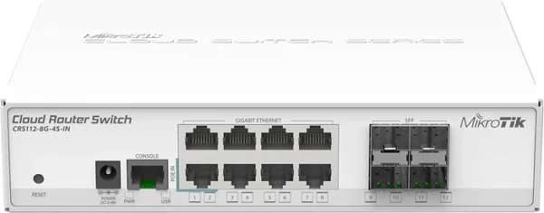 MikroTik CRS112-8G-4S-IN 8×Gigabit Ethernet Smart Switch 4×SFP Cages 400MHz CPU